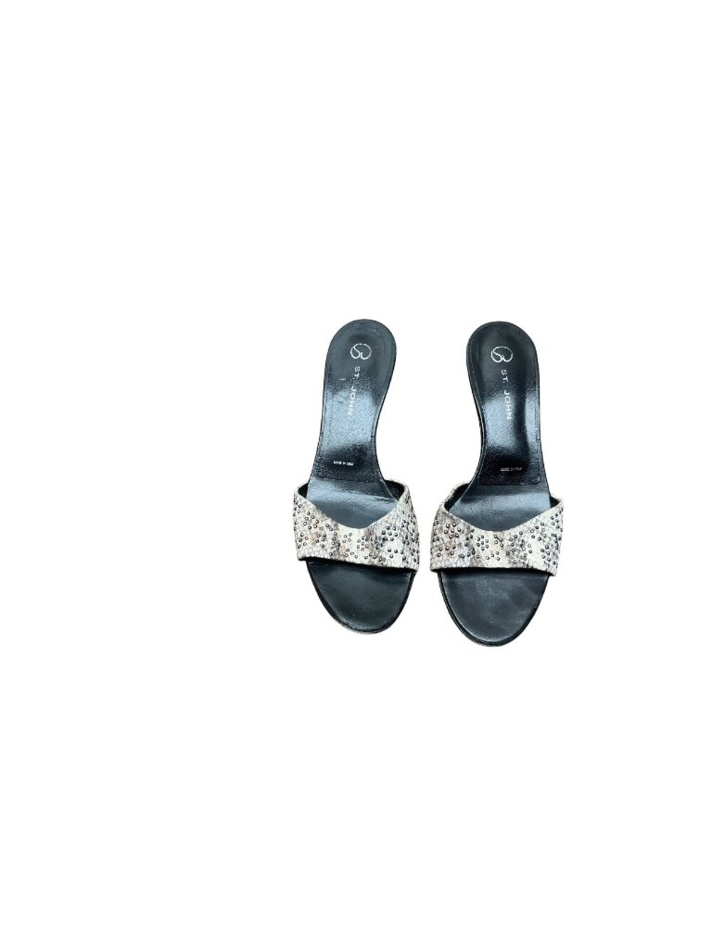 St John Black Leather Slide Sandals Rhinestone Women’s sSZ 6.5B